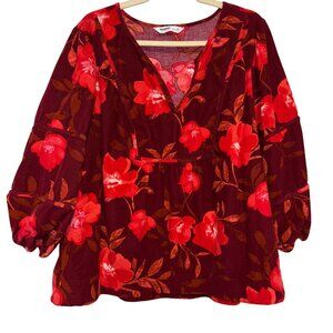 Sonoma Goods For Life Womens 2X Floral Print V-Neck Blouse
